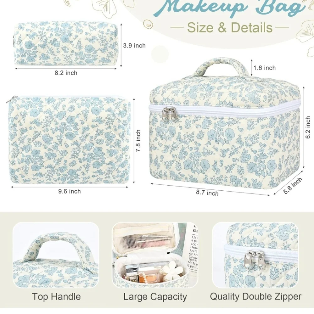 Floral Blue and White Travel Bag Set